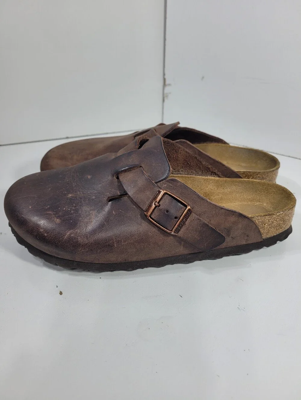 Birkenstock Boston Habana Brown Leather Clogs Regular Wide Size 39 US W8 M6 SFB